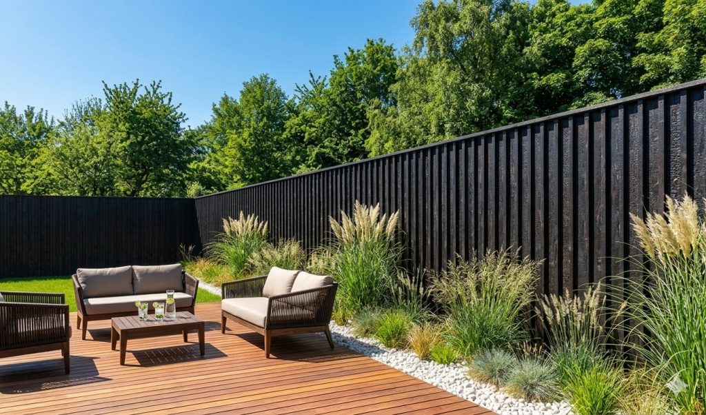 cloture bois brule terrasse