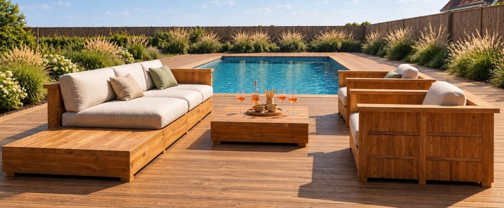 Terrasse moderne au bord de la piscine